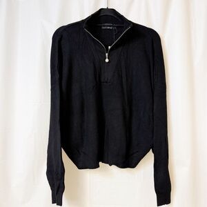 Brunette The Label Half-Zip Ribbed Knit Popover Sweater Black L/XL NWT